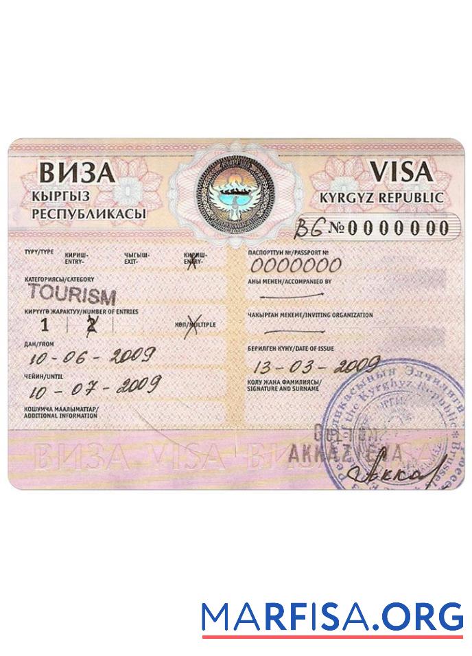 Realistic Kyrgyzstan travel visa sample